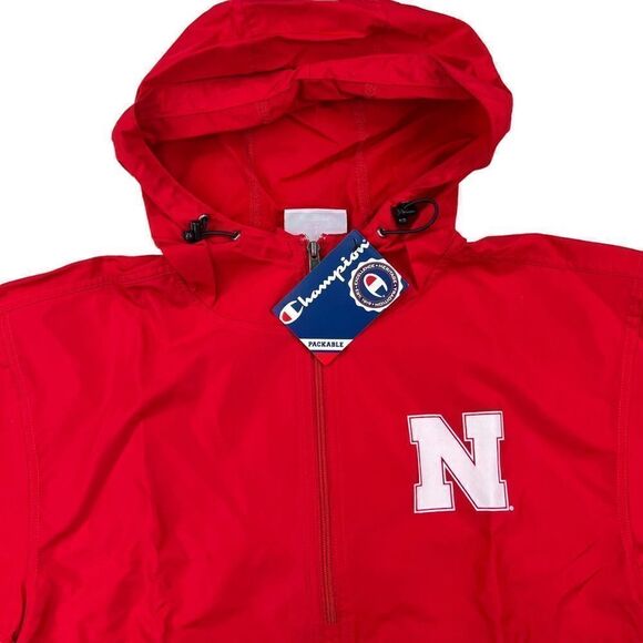 New Champion Men US S Red Anorak Windbreaker jacket Sport casual Logo  - Picture 6 of 12